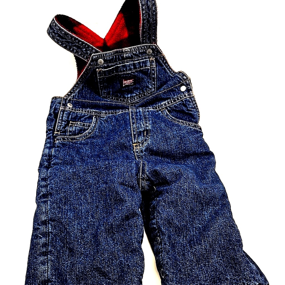 Old Navy Overalls Size 6/12m Boys Thick Lined Denim Blue Snap Fleece Pockets